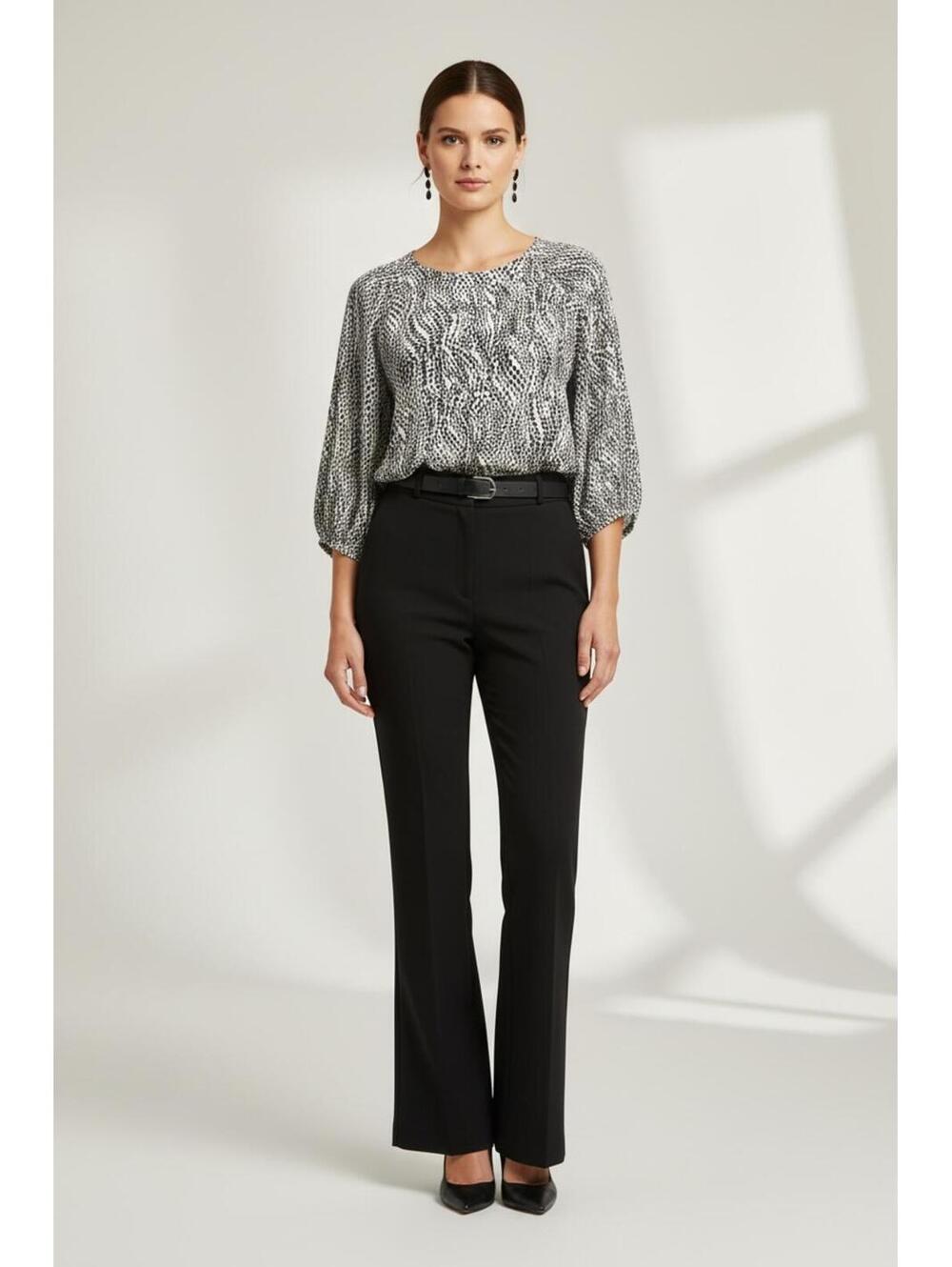 Simply Vera Vera Wang Black and White Patterned Raglan Blouson Top, Size Large